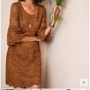 Garnet Hill Bell Sleeve Lace Dress Copper size 0